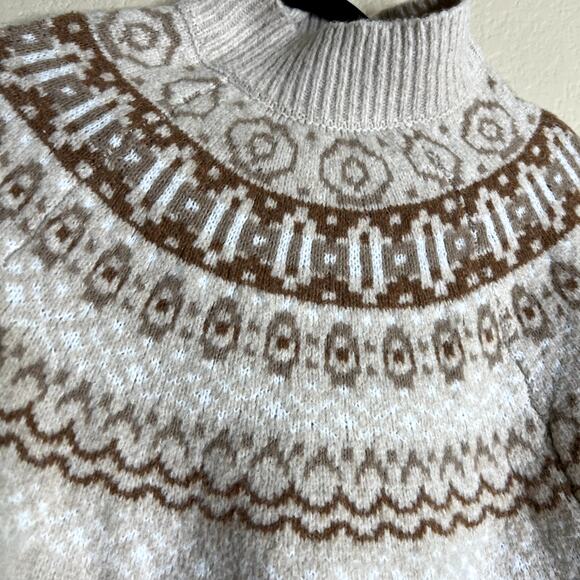 Cupcakes and Cashmere Sweater Women Medium Beige Knit Fair Isle Knit Pullover - Picture 6 of 12